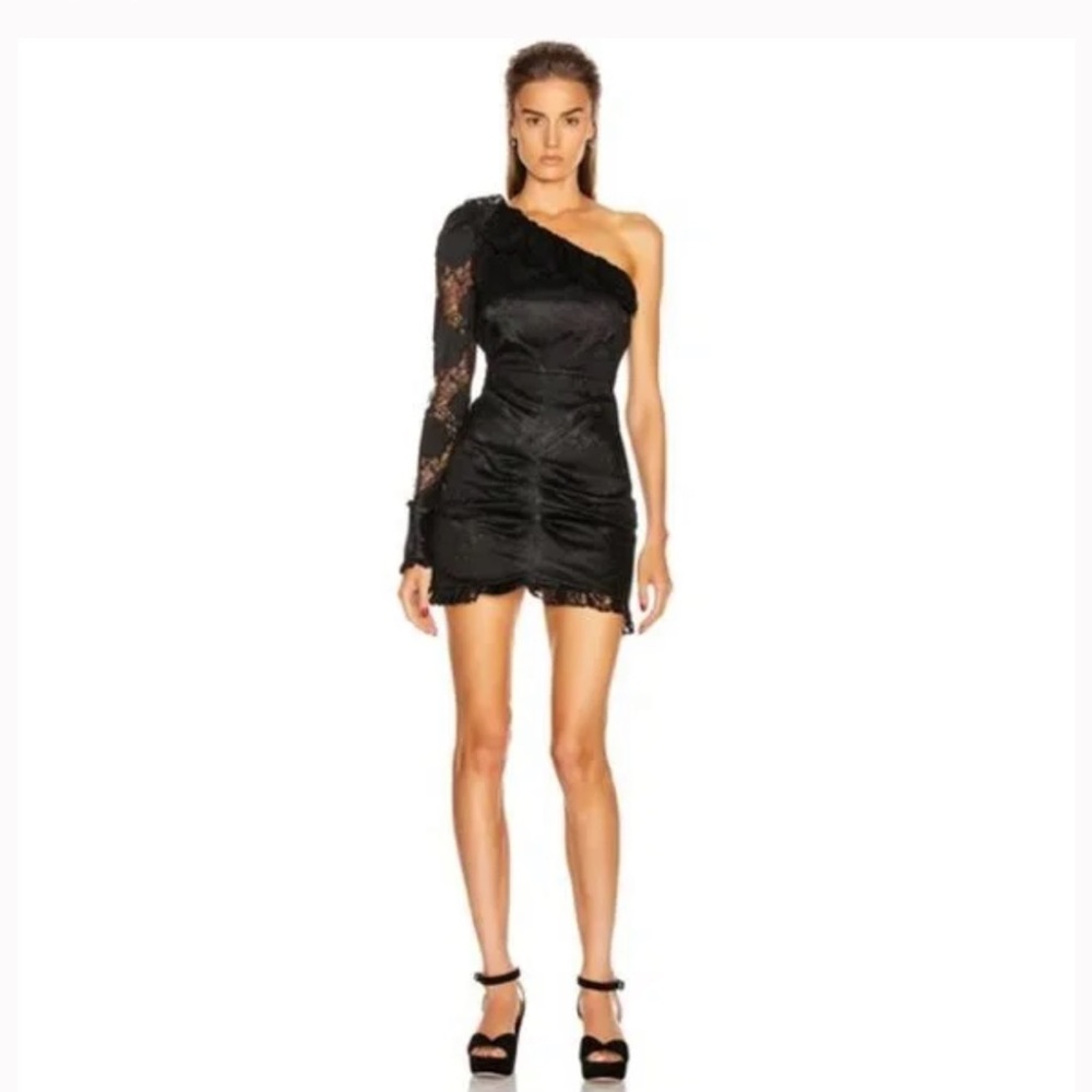 Alexis Black Floral Lace "Ilana" One Sleeve Mini Dress